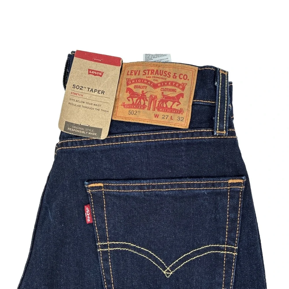 New Mens Levi's 502 Taper Dark Wash Jeans‎ Size 27x32 NWT Irregular